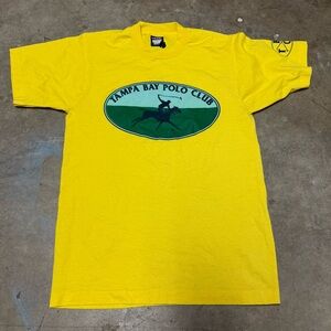 Vintage 80s Tampa Bay Polo Club Shirt Size Medium Yellow And Green Single Stitch